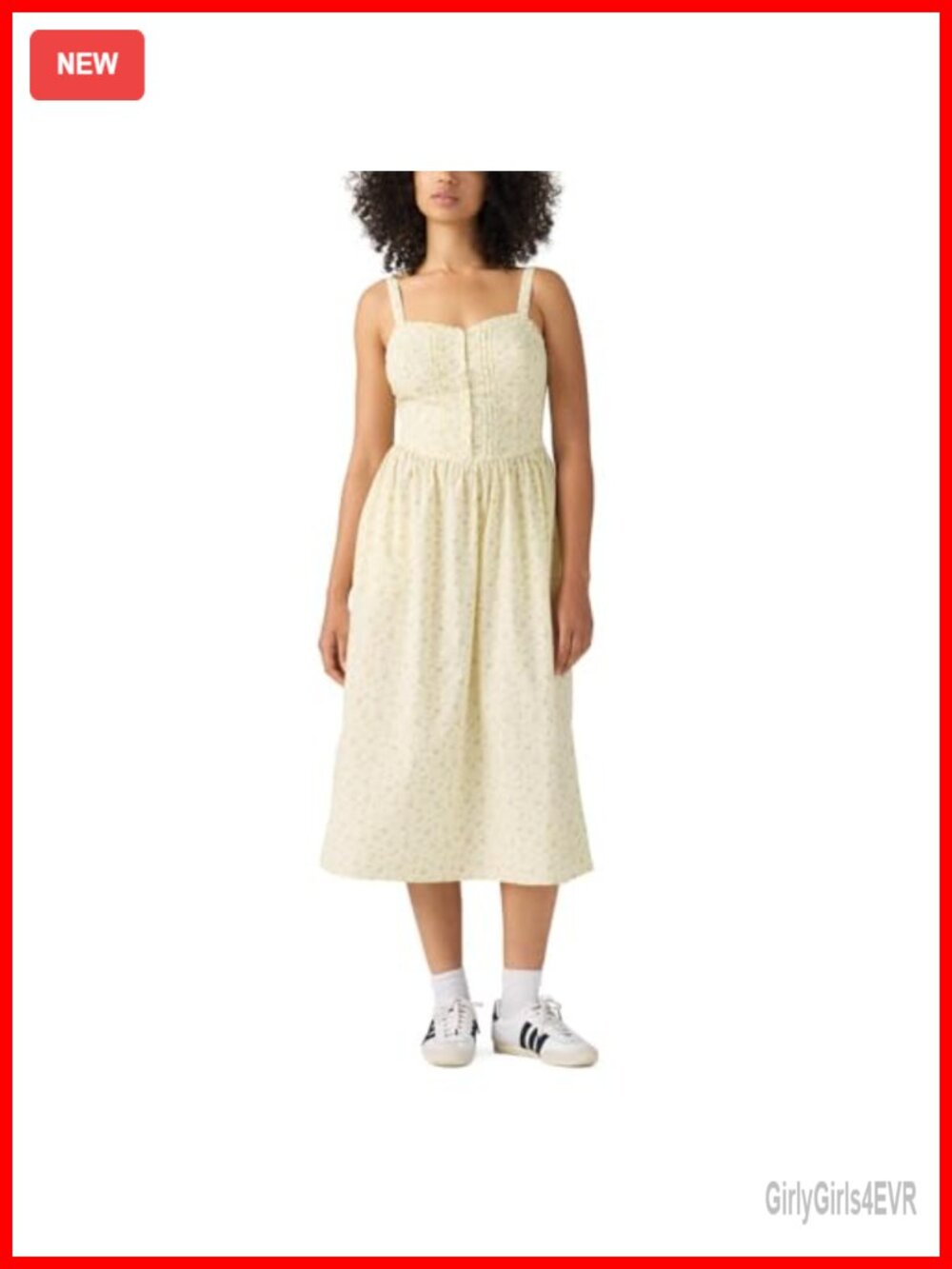 Sleeveless Midi Dress Sweetheart Neck Button Floral Casual Fit Standard